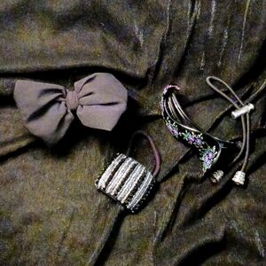 Hair Clips and Bows, black, jeweled, painted